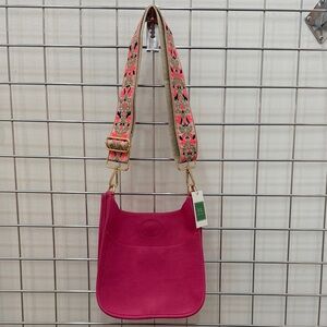 Stylish Pink Women’s Crossbody with Embroidered Guitar Strap